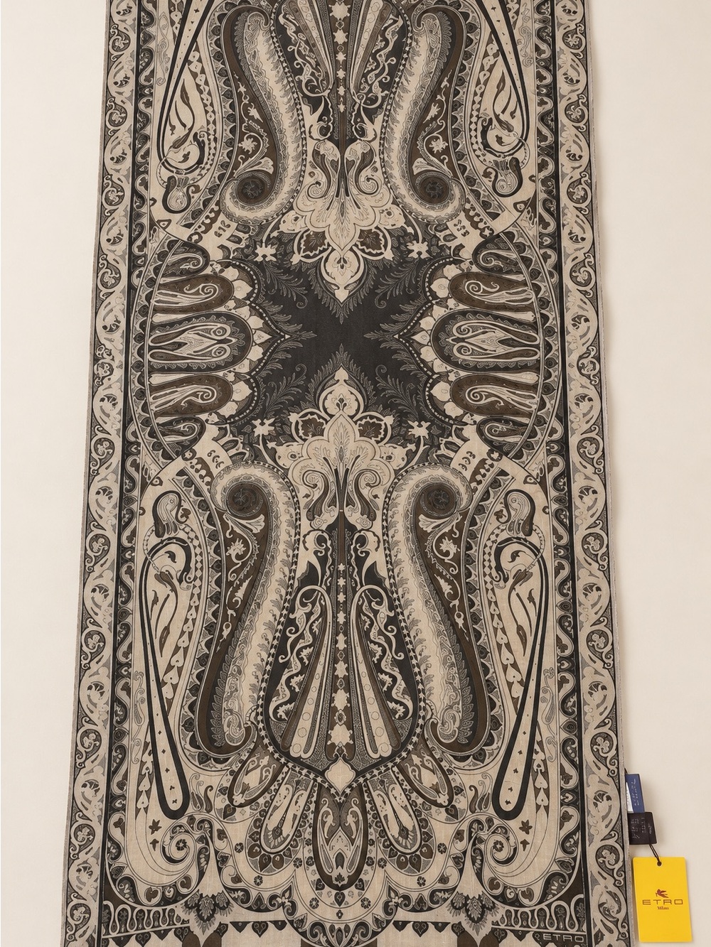 Etro Paisley Wool-Blend Scarf in Beige and Brown